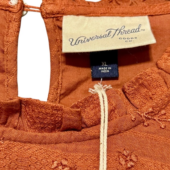 UNIVERSAL THREAD 100% Cotton Embroidered Ruffled Hem Puff Sleeve Babydoll Dress - Picture 13 of 15